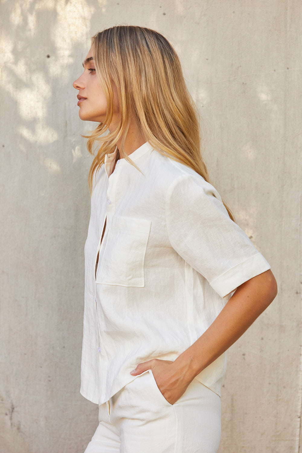 Joyce Short Sleeve Button Up Top - White