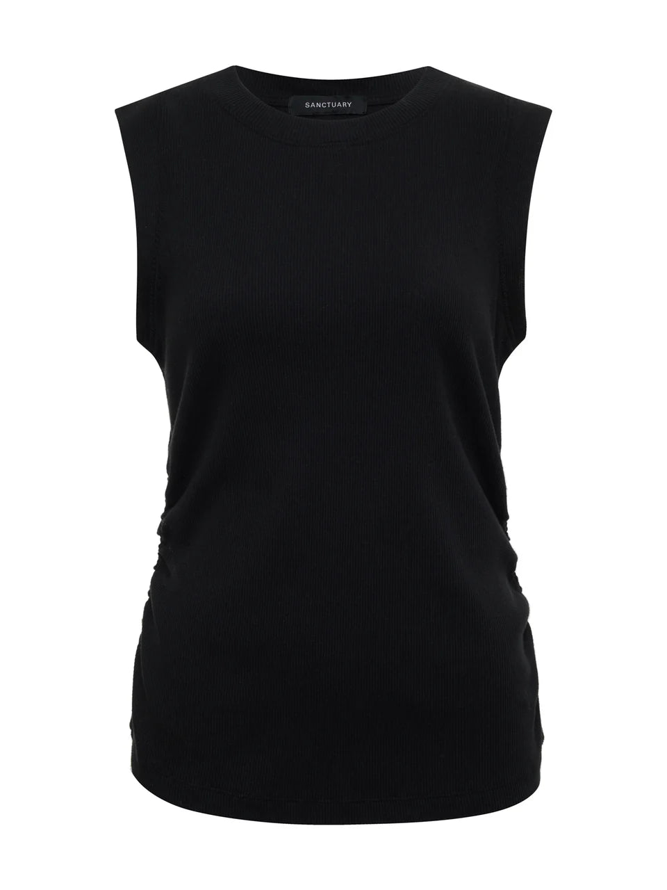Ribbed Ruched Tank - Black