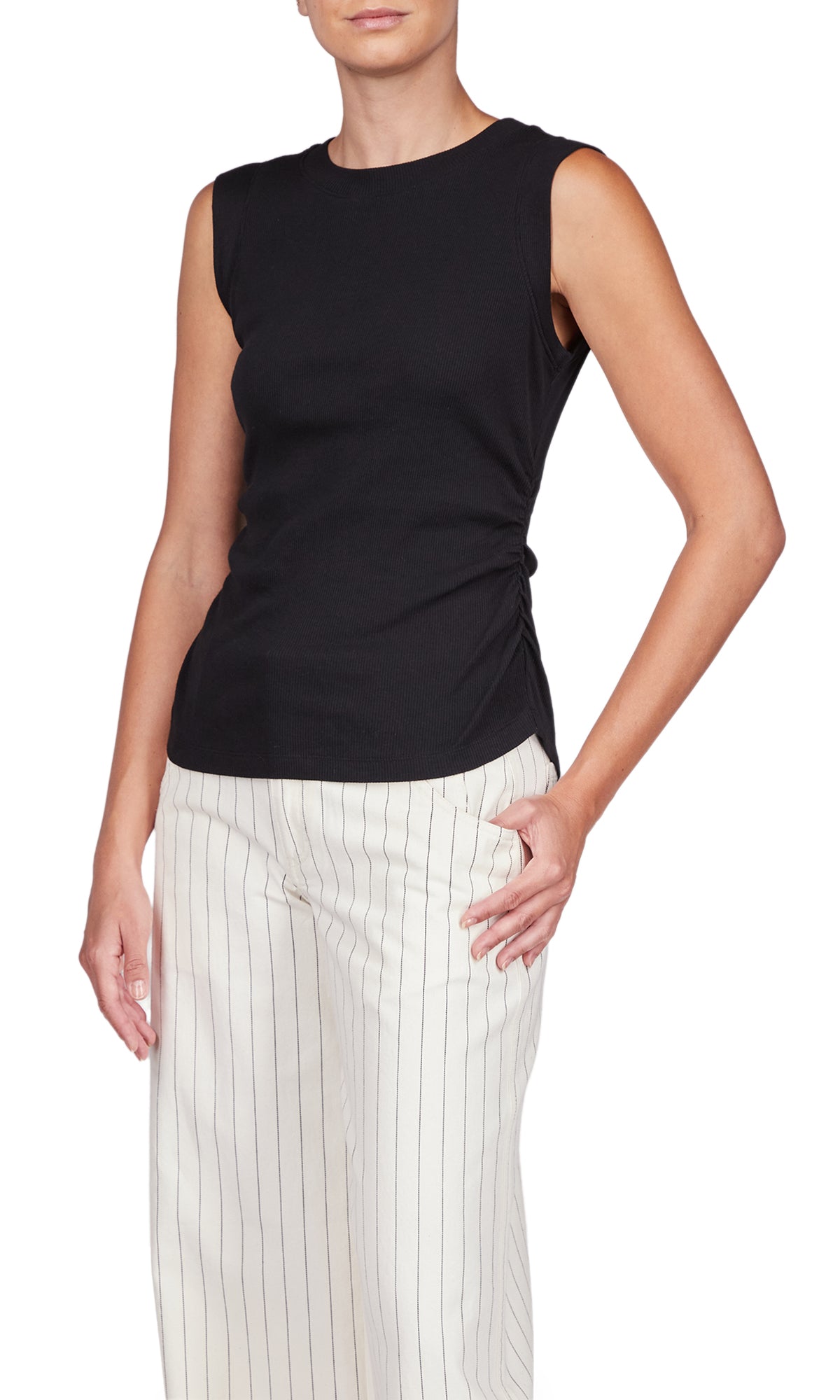 Ribbed Ruched Tank - Black