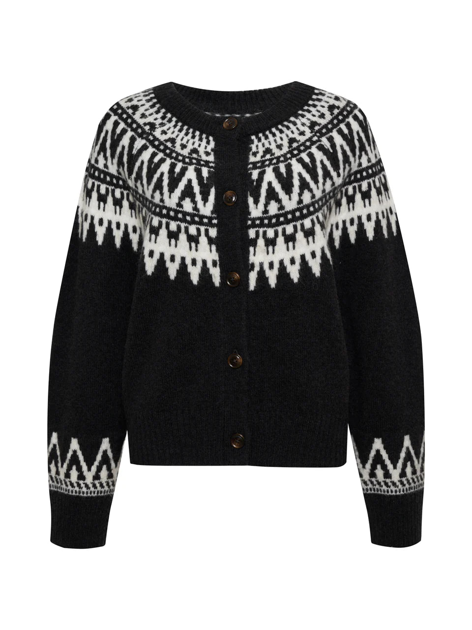Fairisle Crewneck Cardigan Sweater - Ink Multi