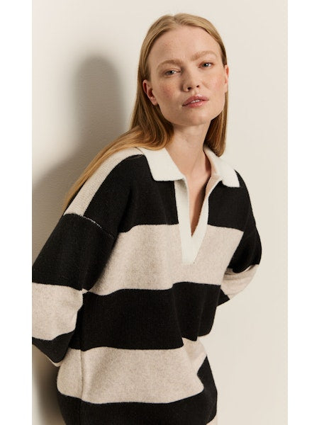 Polo Striped Sweater Dress - Heather Pearl/Black