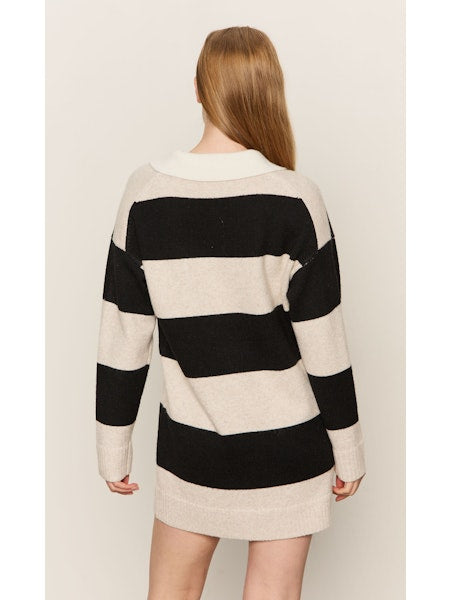 Polo Striped Sweater Dress - Heather Pearl/Black