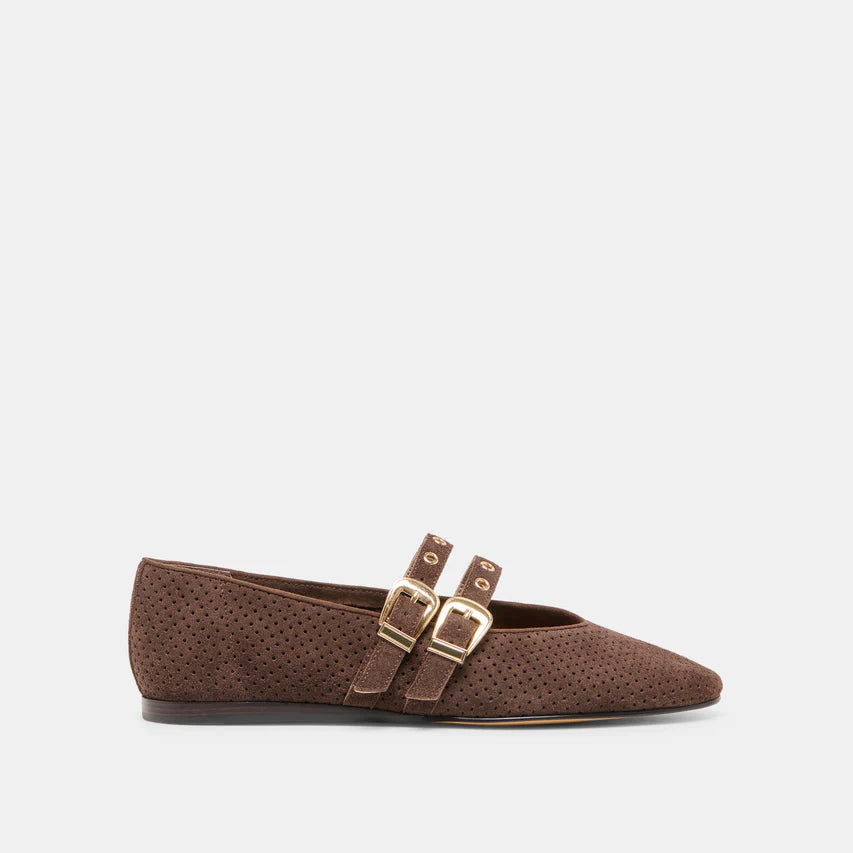 Dolce Vita Baylee Ballet Flats- Dark Brown Perforated Suede