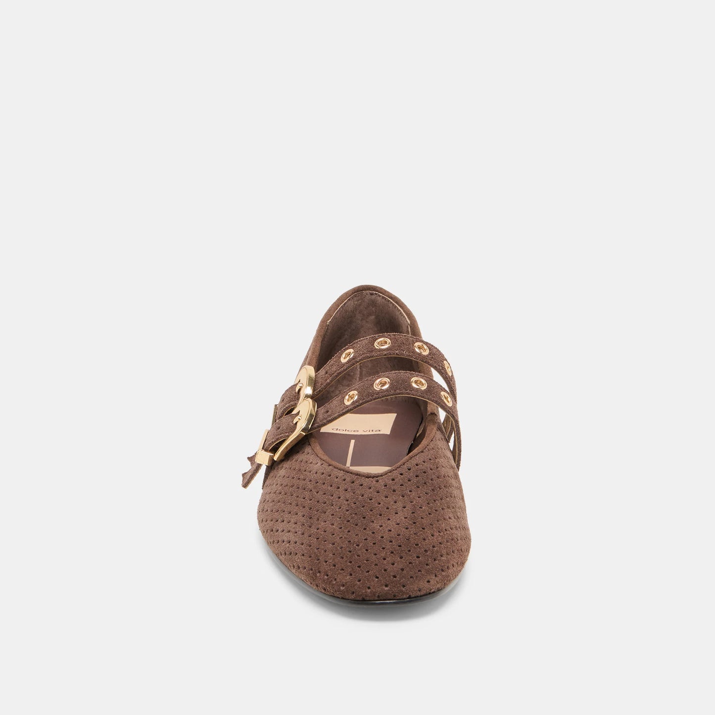 Dolce Vita Baylee Ballet Flats- Dark Brown Perforated Suede