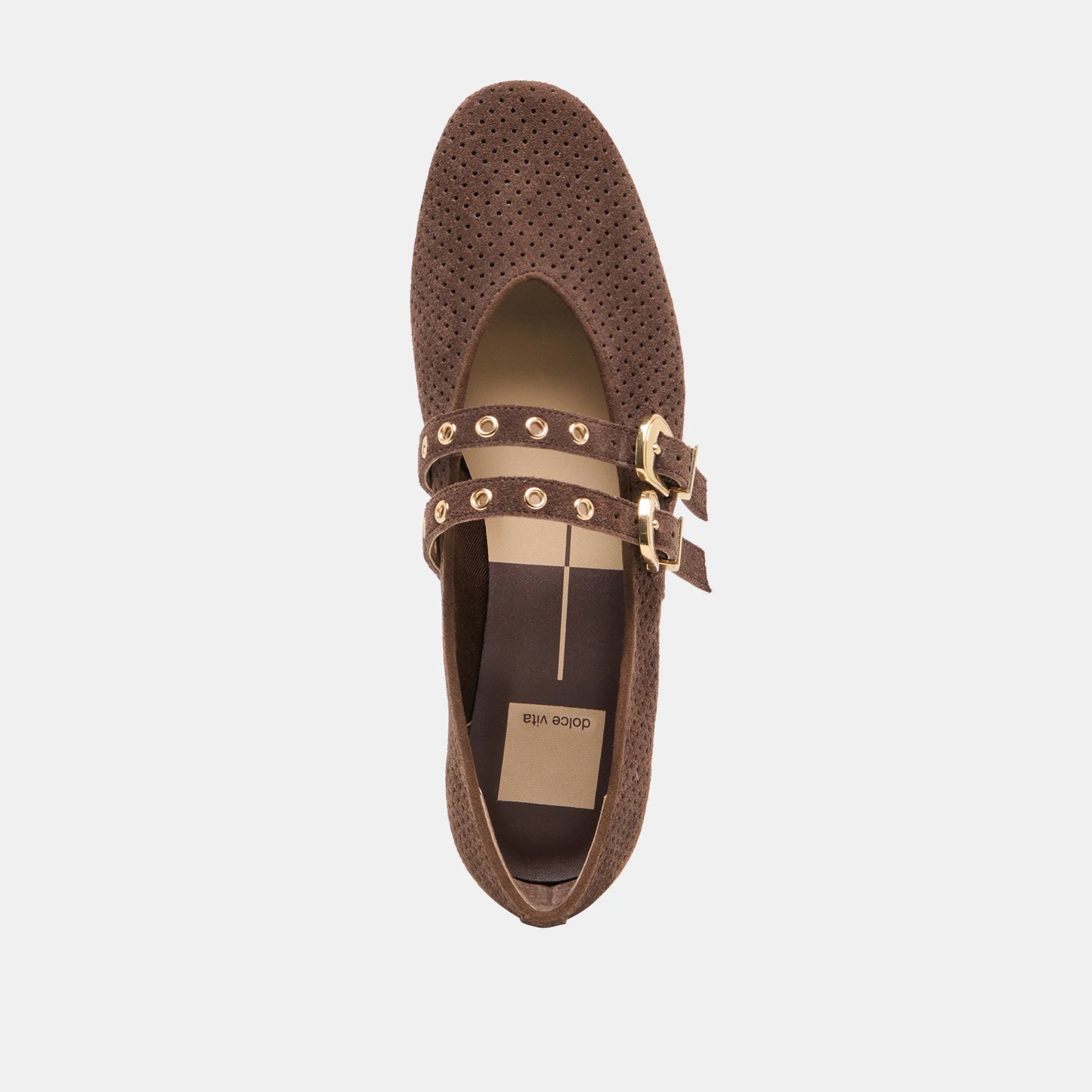 Dolce Vita Baylee Ballet Flats- Dark Brown Perforated Suede