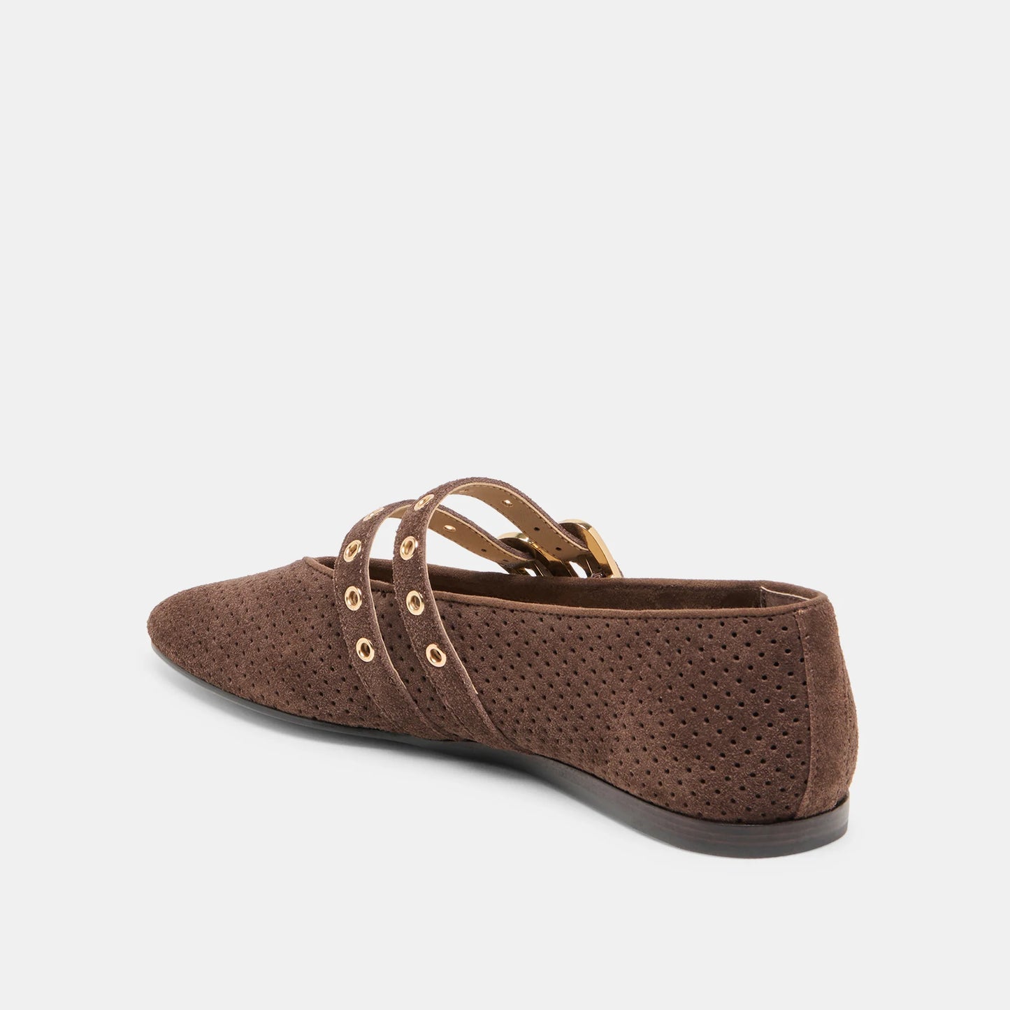 Dolce Vita Baylee Ballet Flats- Dark Brown Perforated Suede