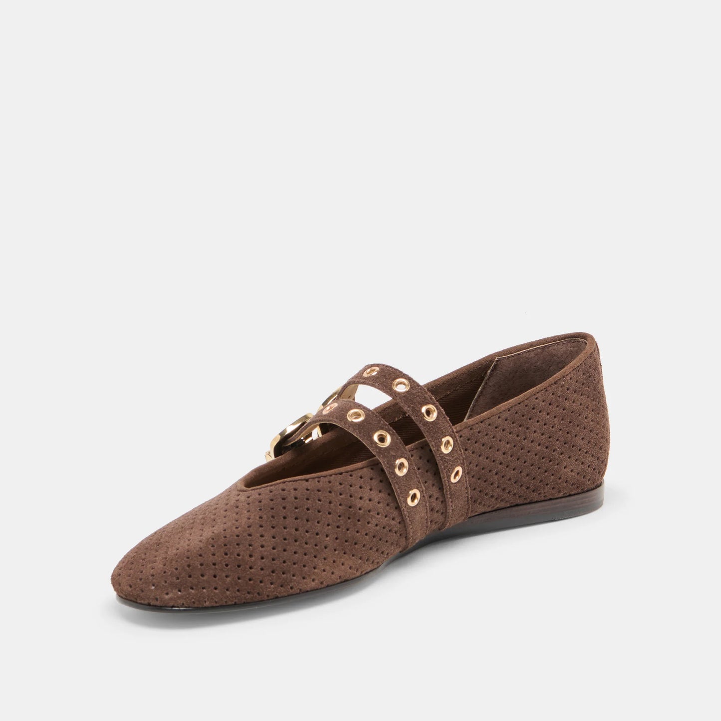 Dolce Vita Baylee Ballet Flats- Dark Brown Perforated Suede