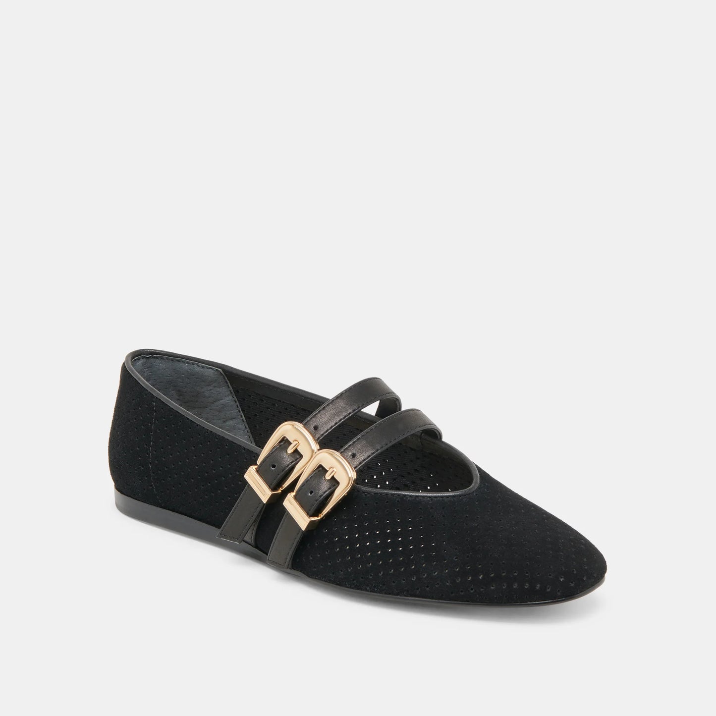 Dolce Vita Baylee Ballet Flats- Onyx Perforated Suede