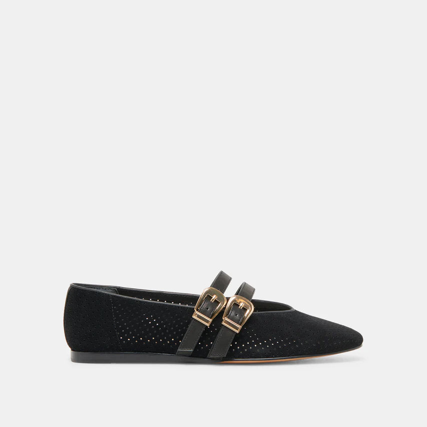 Dolce Vita Baylee Ballet Flats- Onyx Perforated Suede