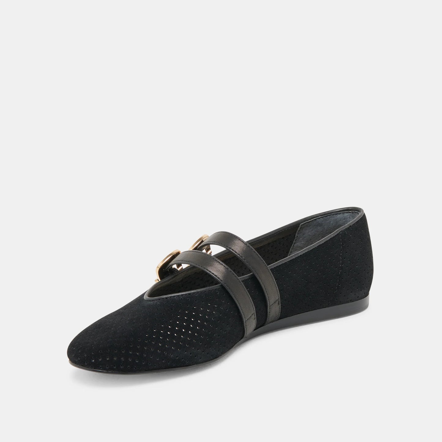 Dolce Vita Baylee Ballet Flats- Onyx Perforated Suede