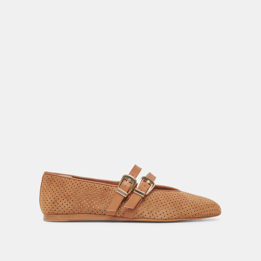 Dolce Vita Baylee Ballet Flats- Pecan Perforated Suede
