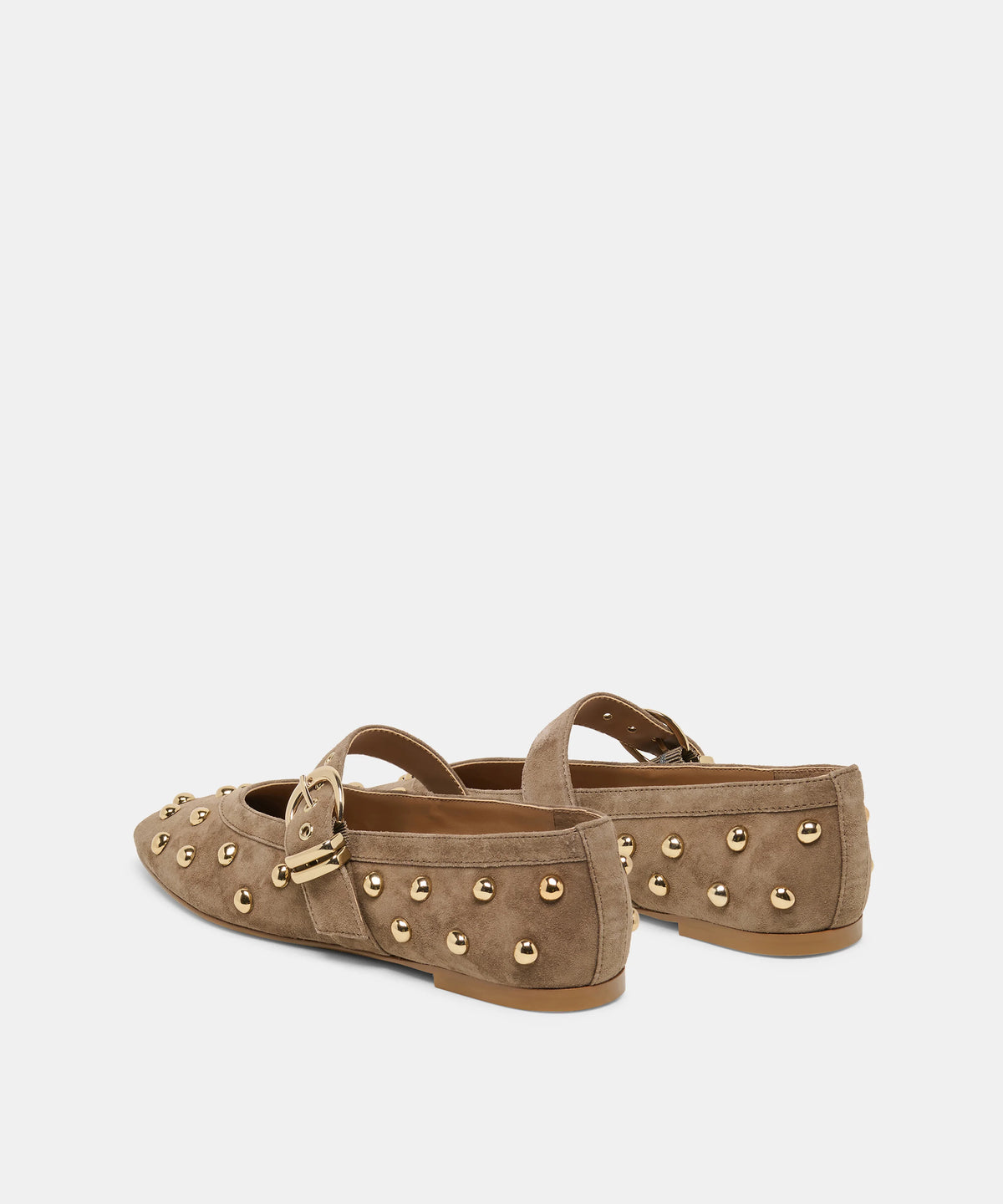 Mikel Stud Ballet Flat Shoe - Olive Suede