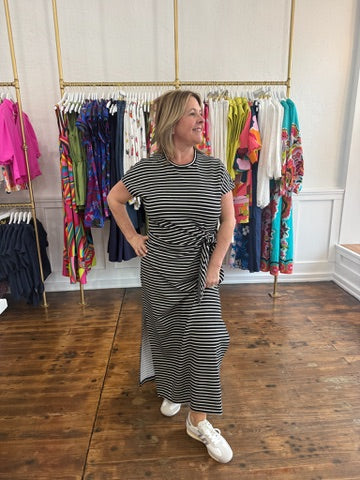 Spanx AirEssentials Tie Waist Maxi Dress - Very Black Stripe