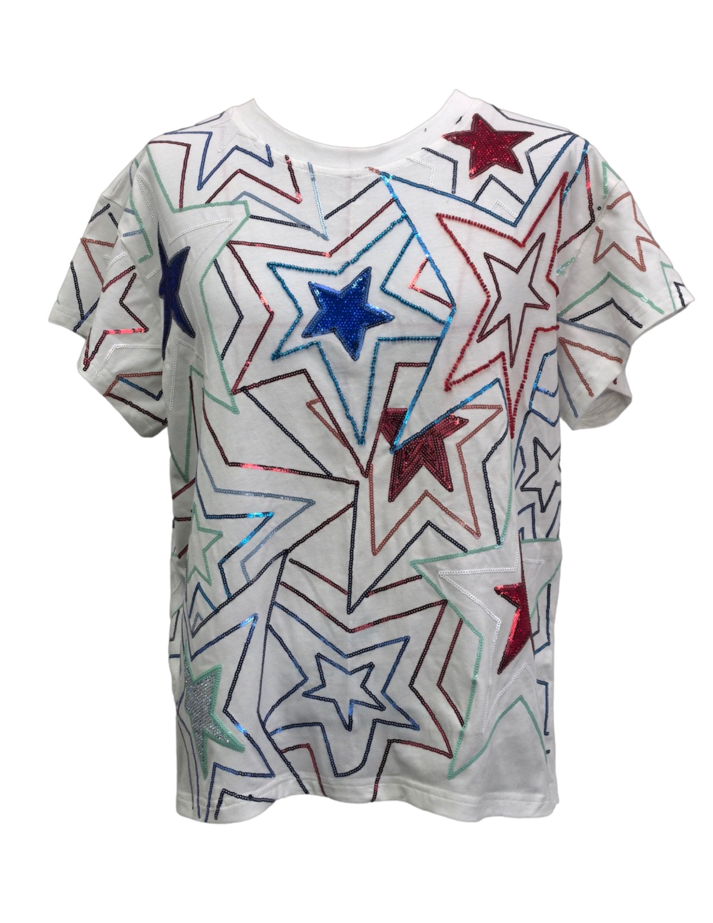 Queen of Sparkles White, Red & Blue Groovy Star Tee Shirt