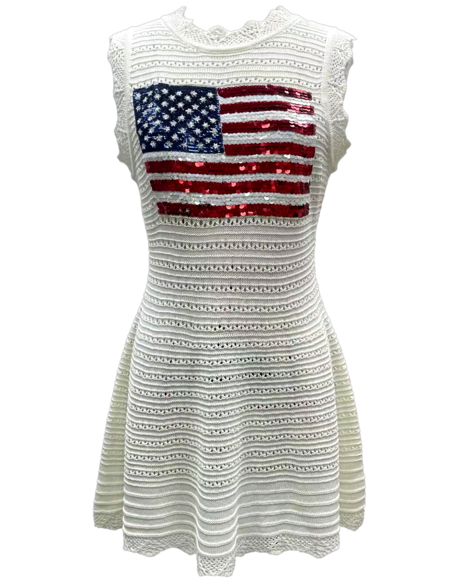 Queen of Sparkles White Lace Knit American Flag Tank Dress