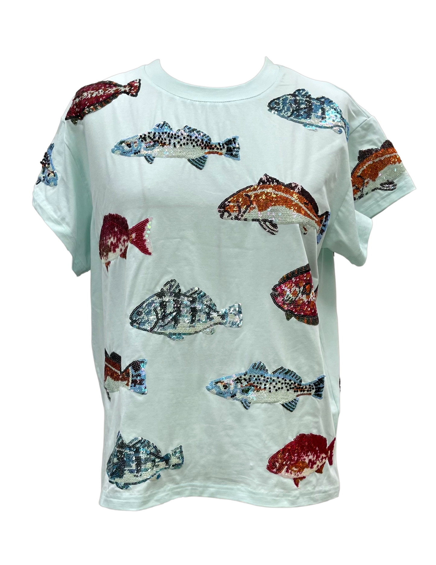 Queen of Sparkles Mint Multi Fish Tee