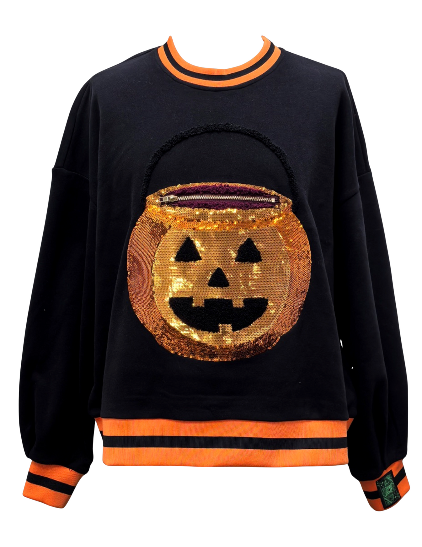 Queen of Sparkles Black Halloween Pumpkin Candy Bucket Sweatshirt