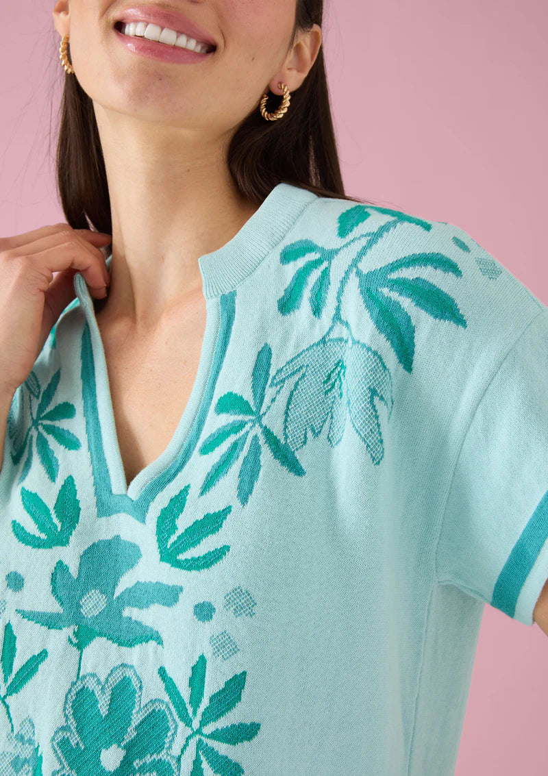 Ella Top - Mint Palmetto Floral Jacquard