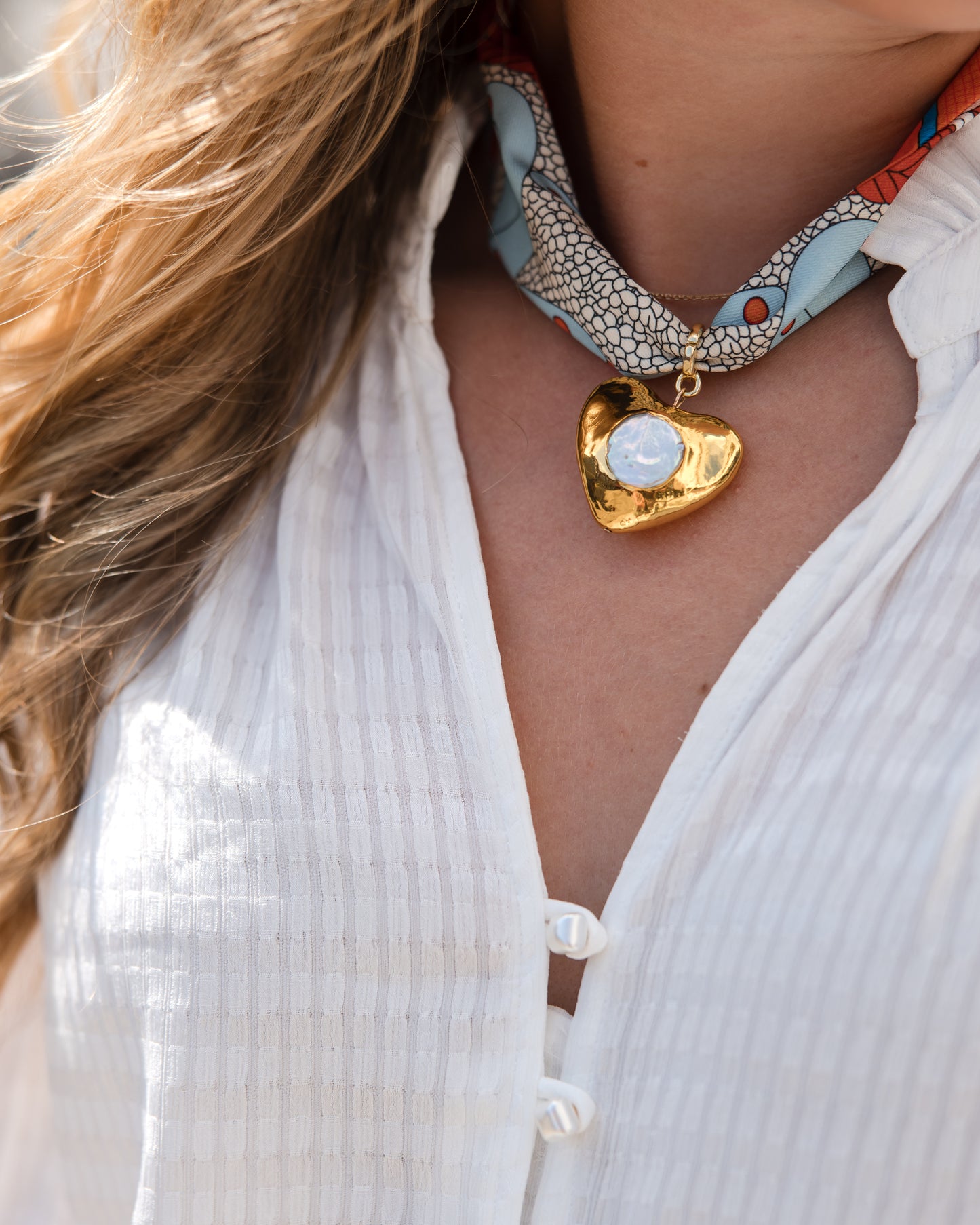 Orange Twilly with Single Heart Pendant Necklace