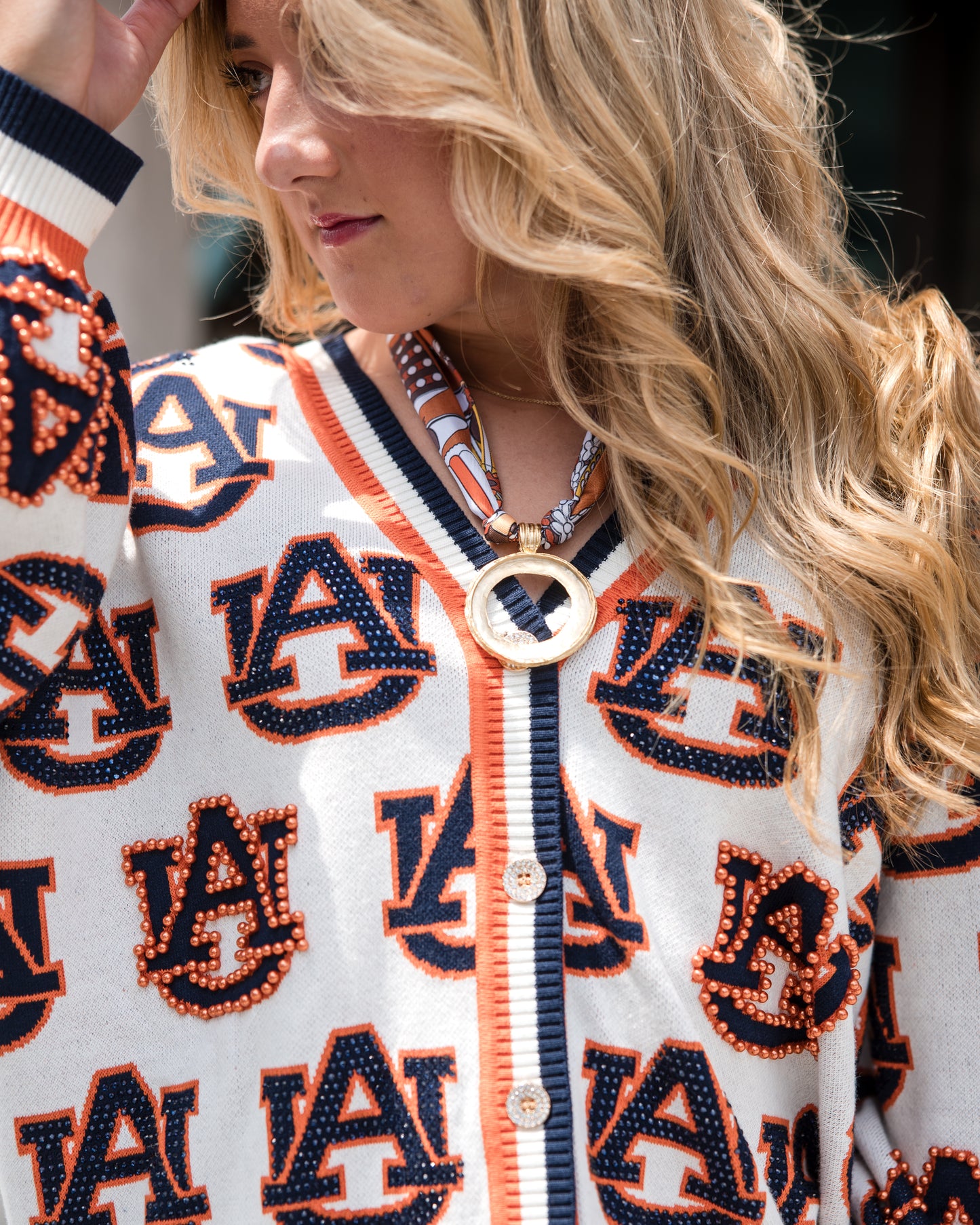 Queen of Sparkles Licensed Auburn Knit In Mascot Rhinestone Cardigan