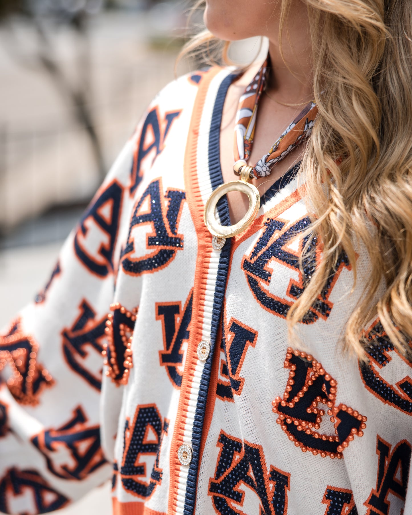 Queen of Sparkles Licensed Auburn Knit In Mascot Rhinestone Cardigan