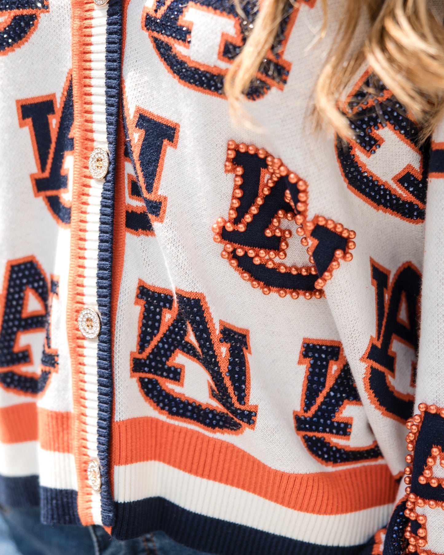 Queen of Sparkles Licensed Auburn Knit In Mascot Rhinestone Cardigan