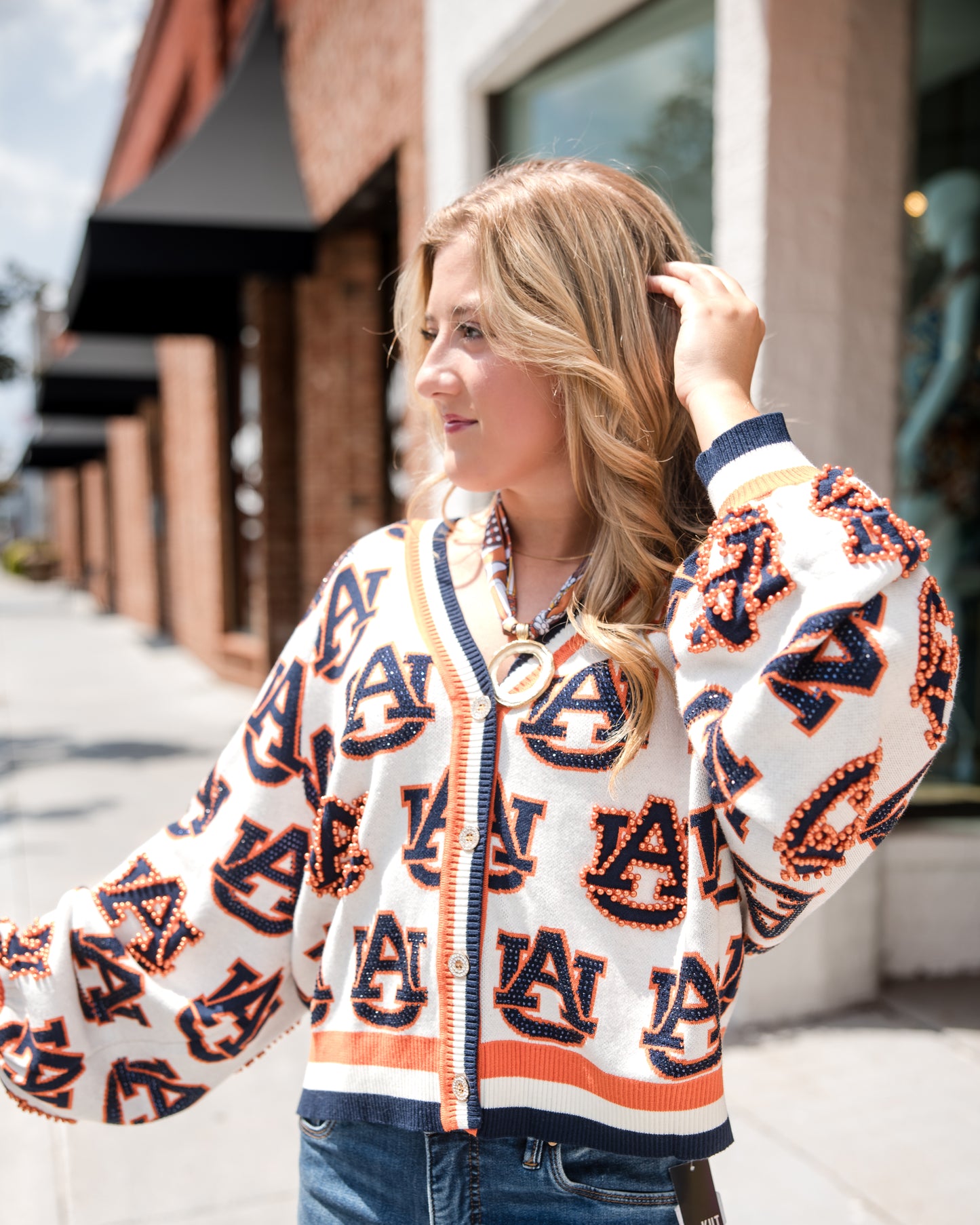 Queen of Sparkles Licensed Auburn Knit In Mascot Rhinestone Cardigan