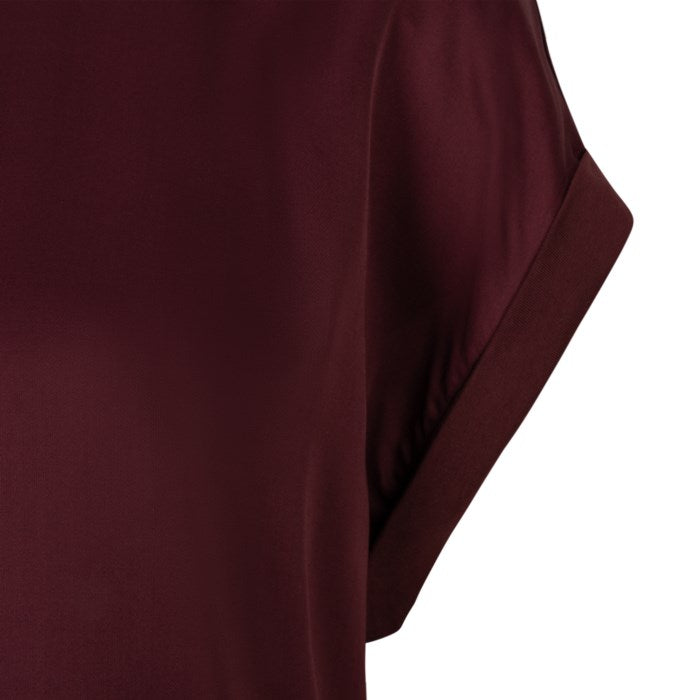 Roll Up Sleeve Satin T-Shirt - Merlot