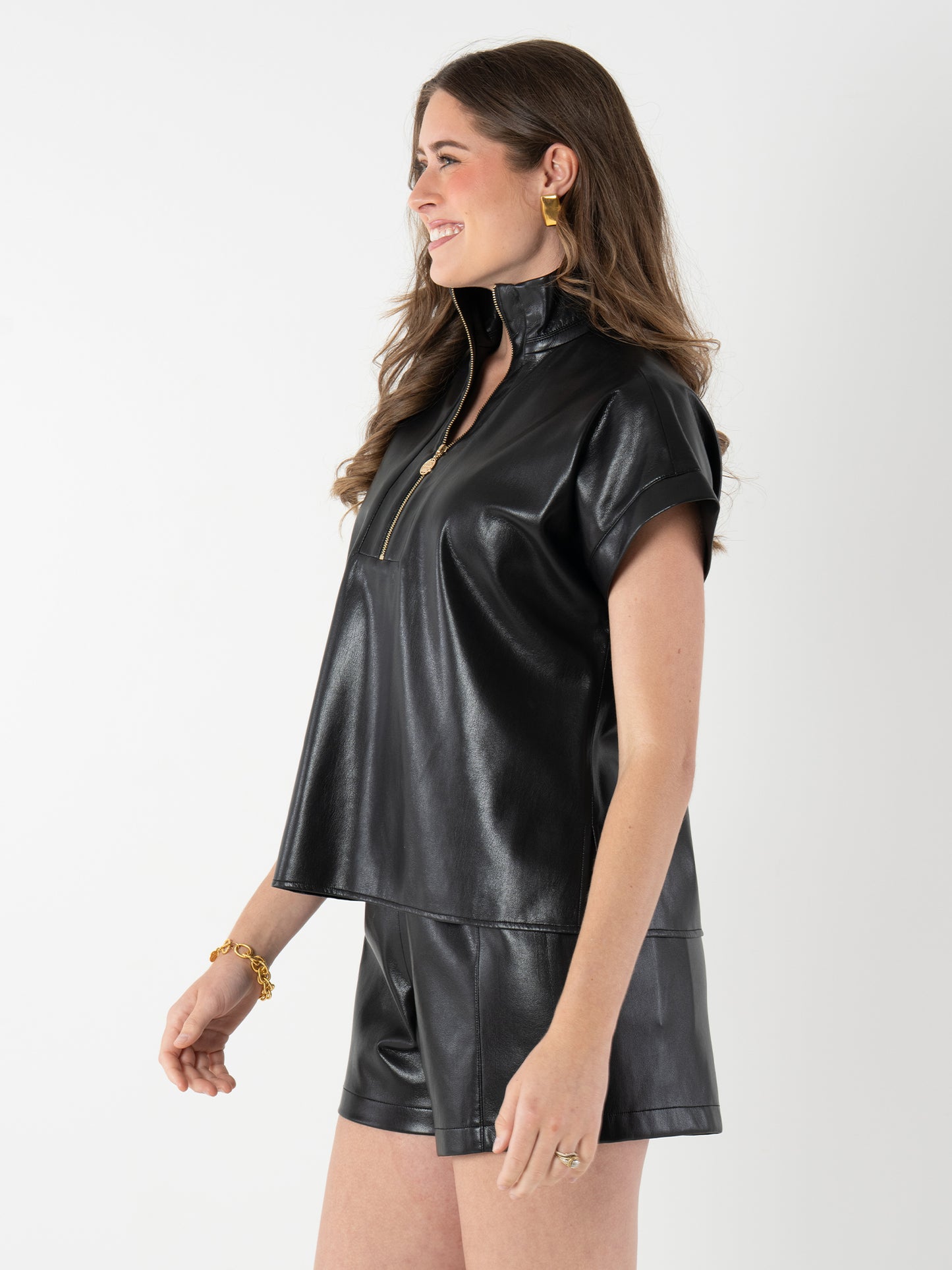 Poppy Pullover Top - Black Vegan Leather