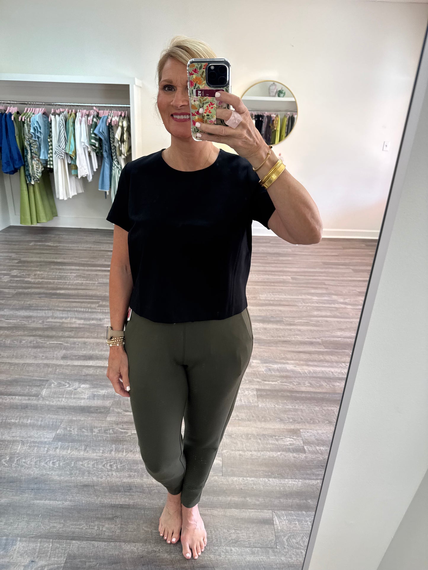 Spanx Ponte Cropped Tee Shirt - Classic Black