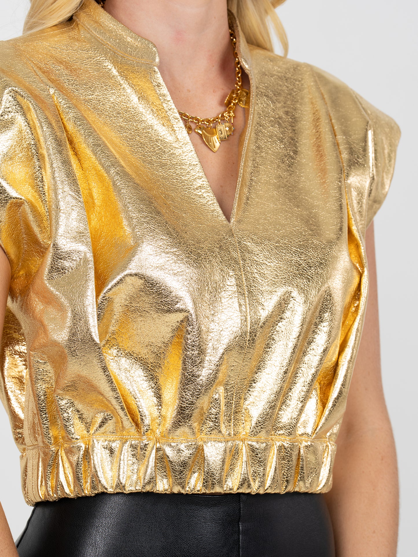 Evie Top - Gold Vegan Leather