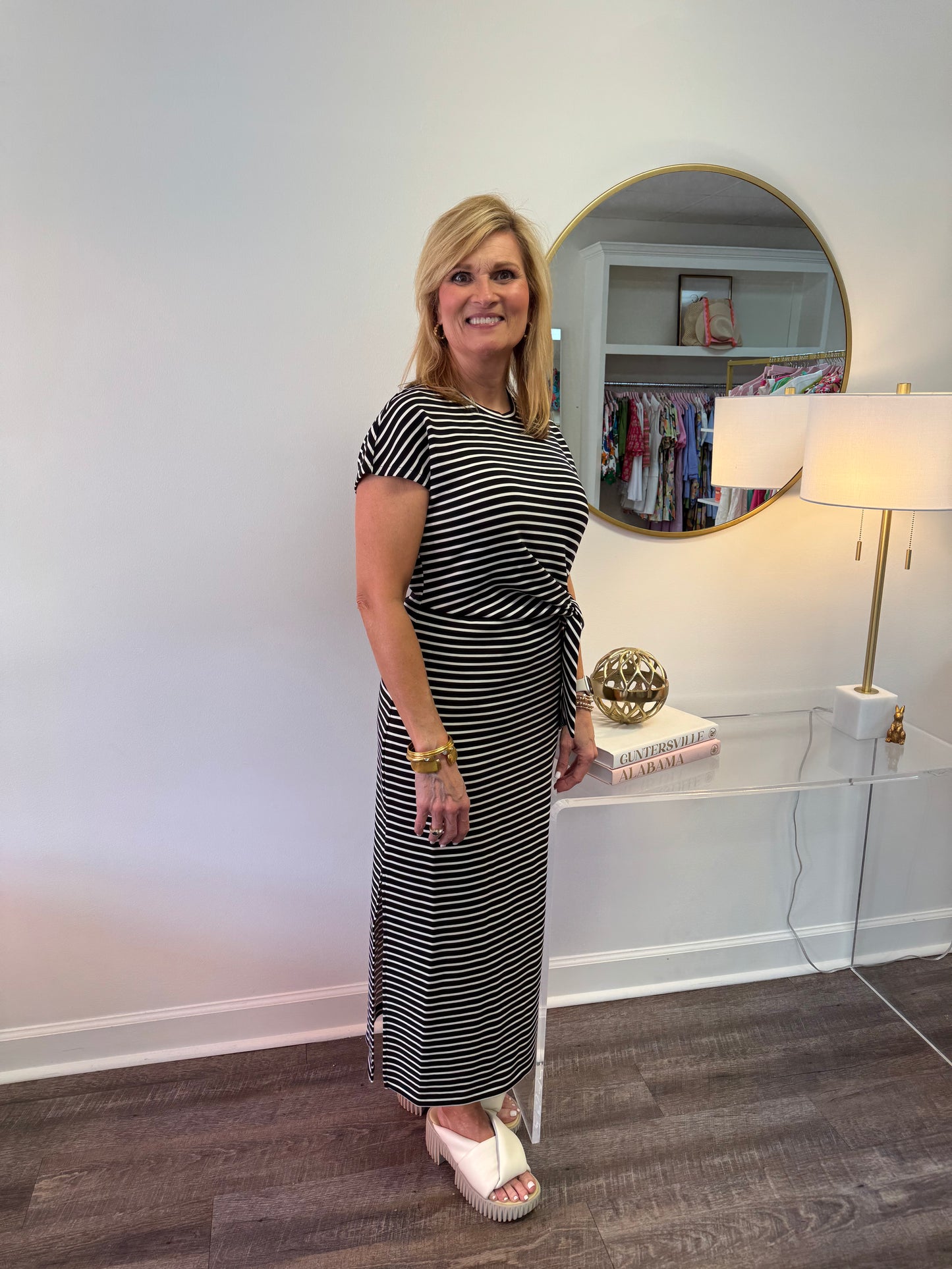 Spanx AirEssentials Tie Waist Maxi Dress - Very Black Stripe
