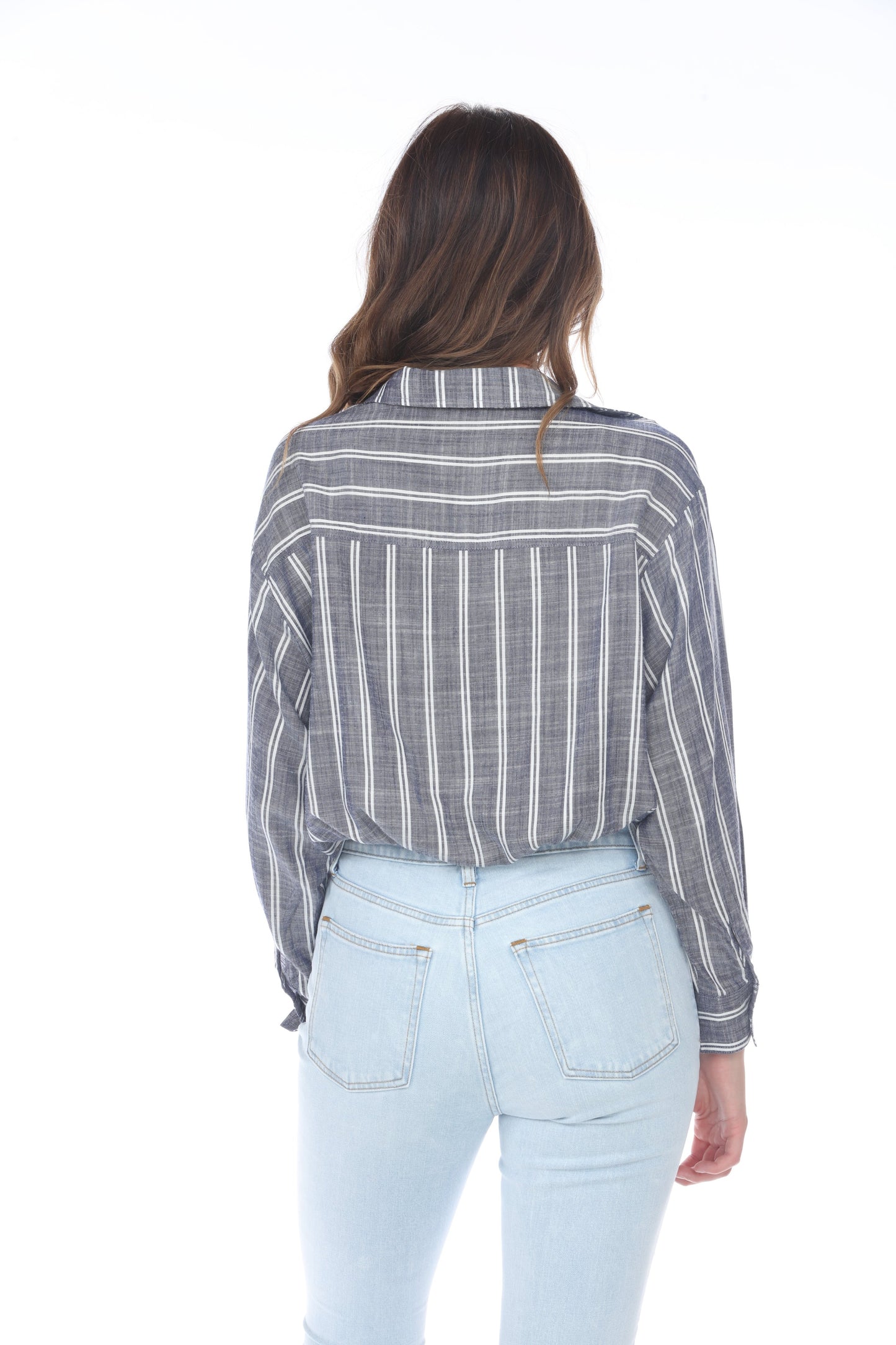 Celeste Stripe Crop Shirt - Denim
