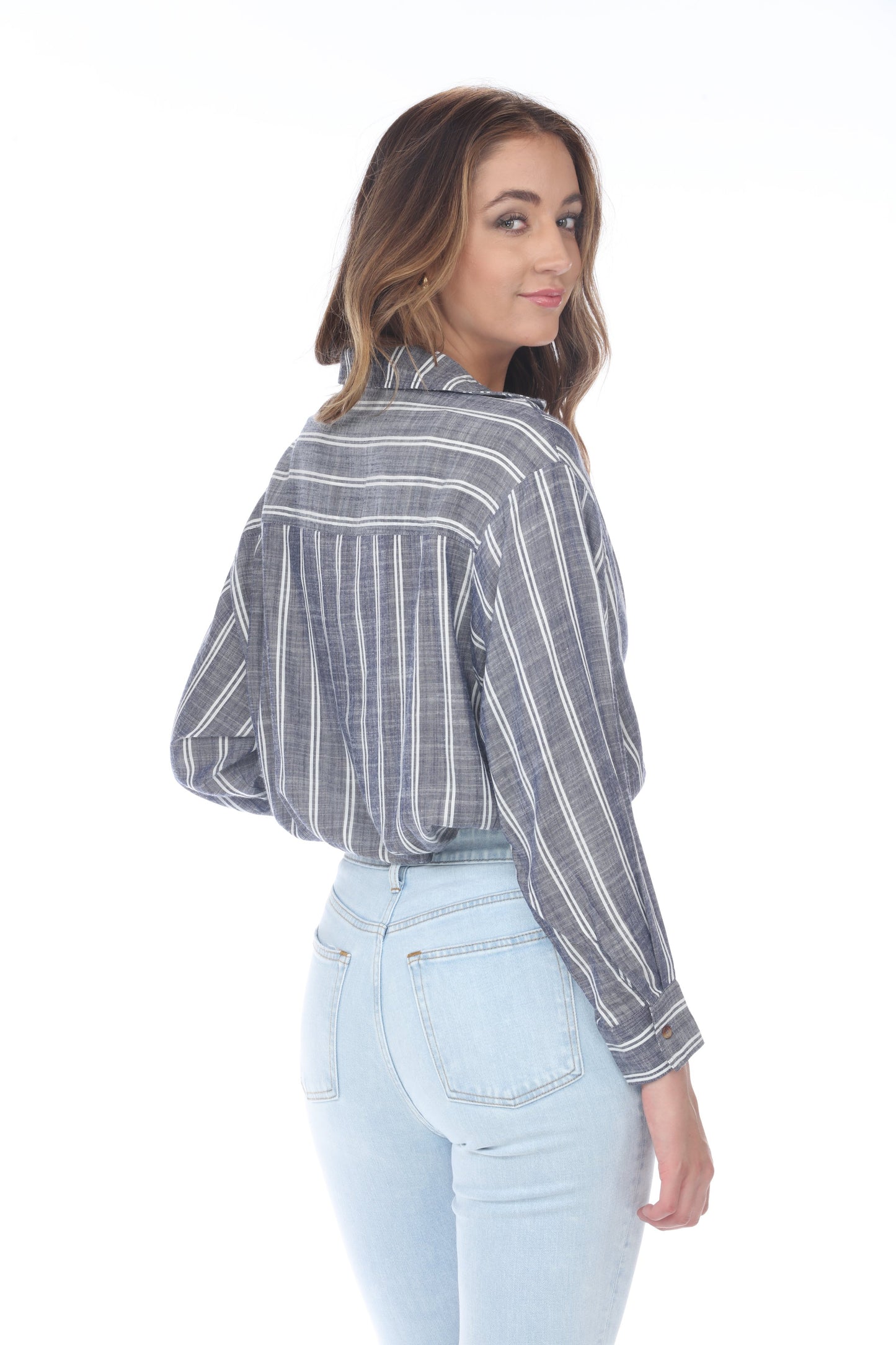 Celeste Stripe Crop Shirt - Denim