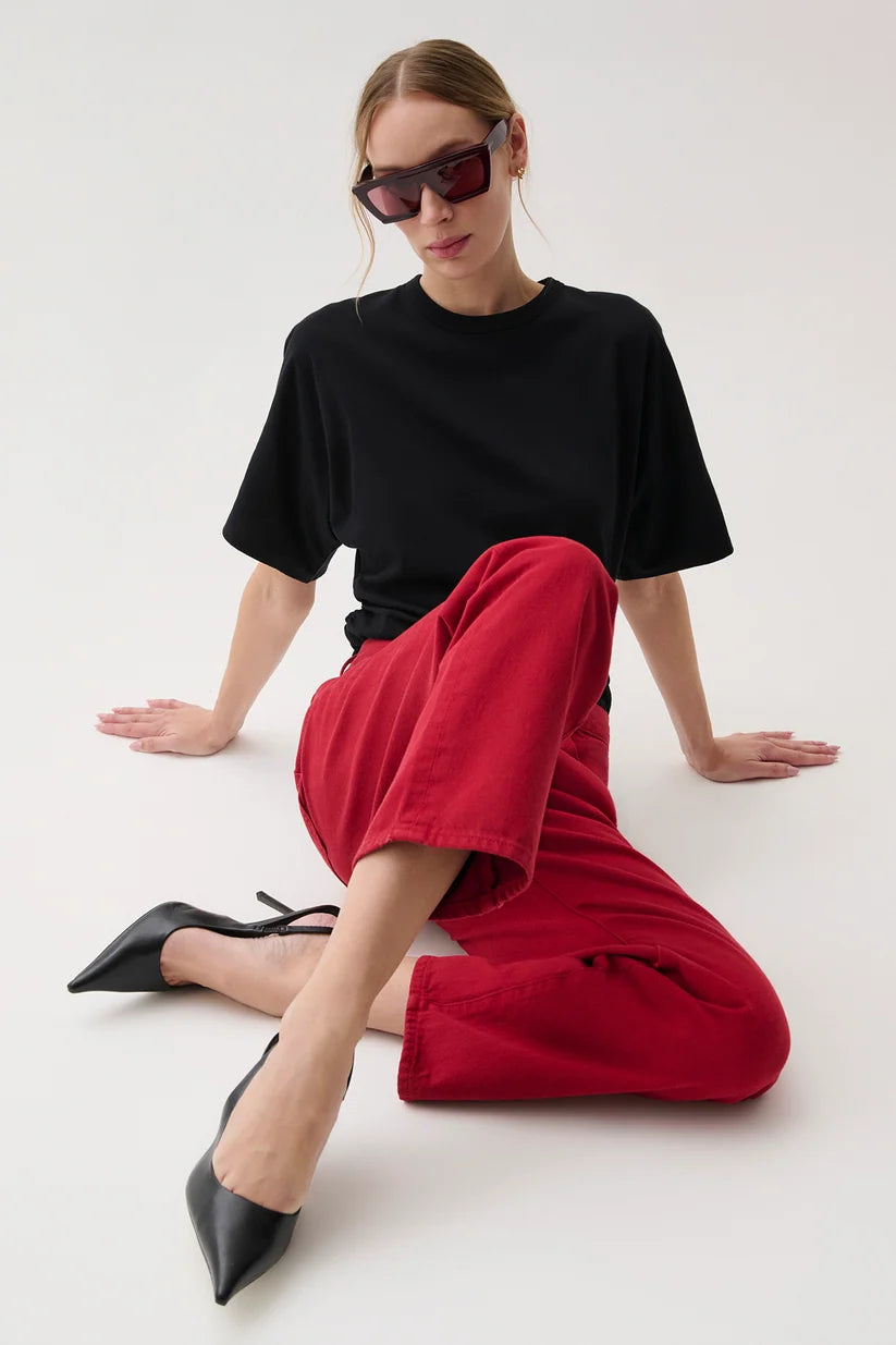 Lexi Mid Rise Bowed Straight Jean - Savvy Red