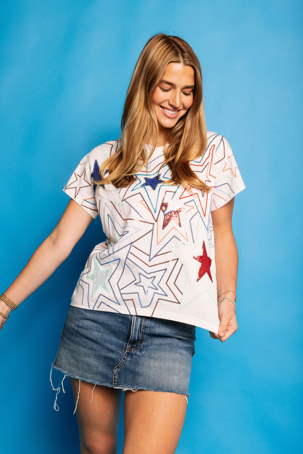 Queen of Sparkles White, Red & Blue Groovy Star Tee Shirt