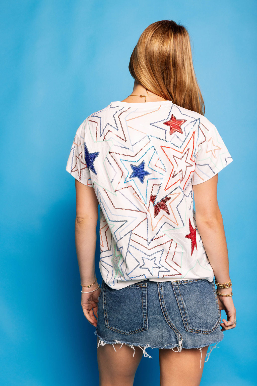 Queen of Sparkles White, Red & Blue Groovy Star Tee Shirt