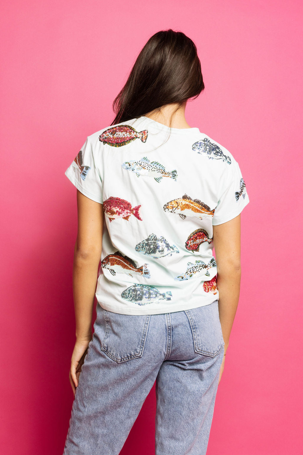 Queen of Sparkles Mint Multi Fish Tee