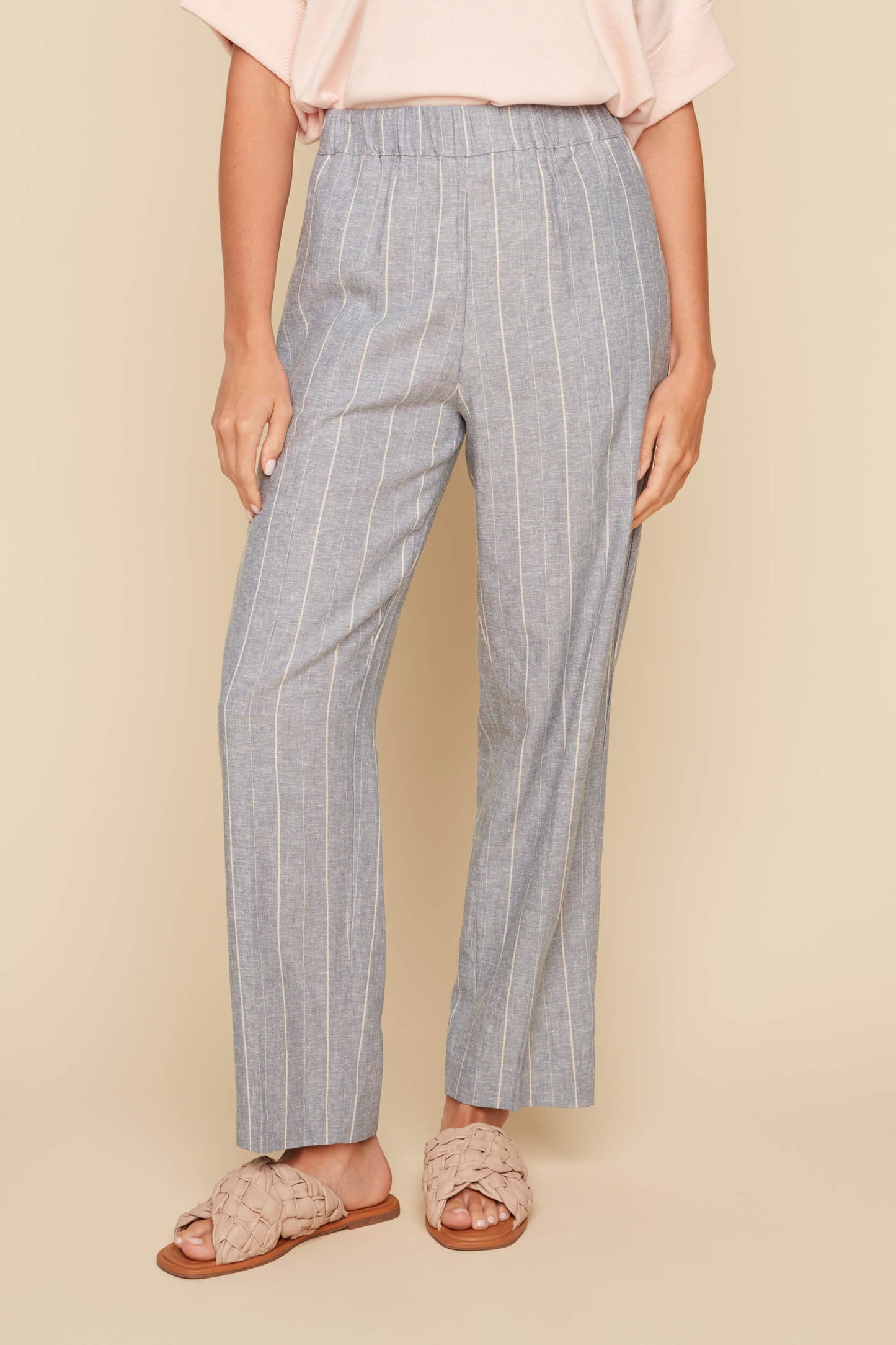 Linen Blend Stripe Pant - Chambray