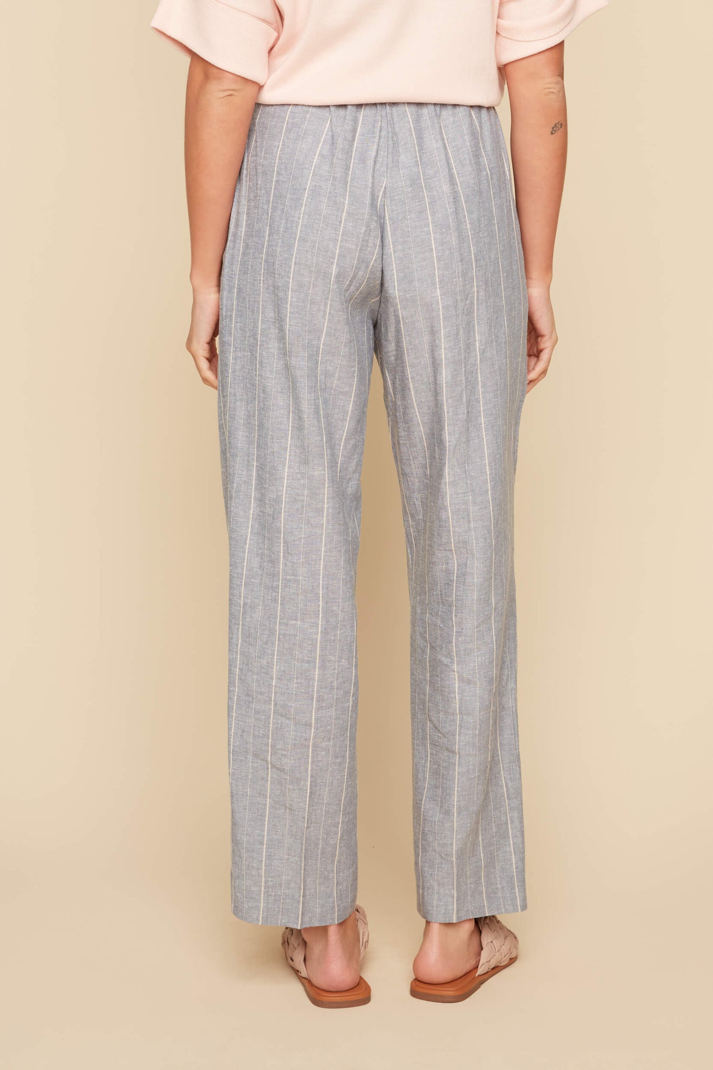 Linen Blend Stripe Pant - Chambray