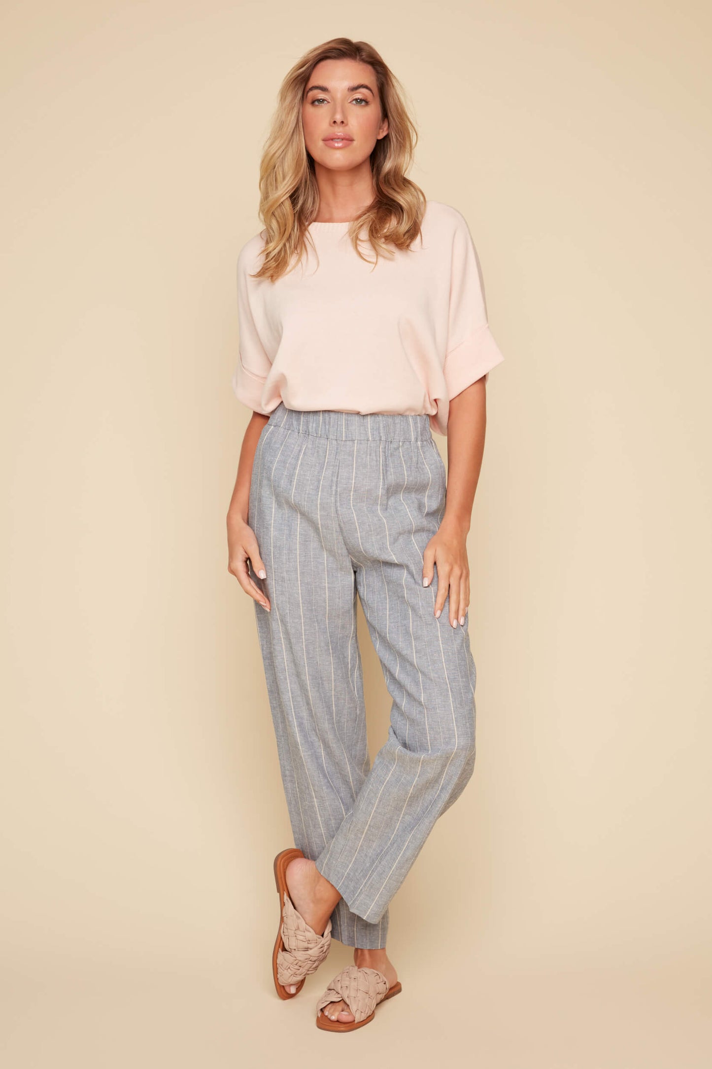 Linen Blend Stripe Pant - Chambray