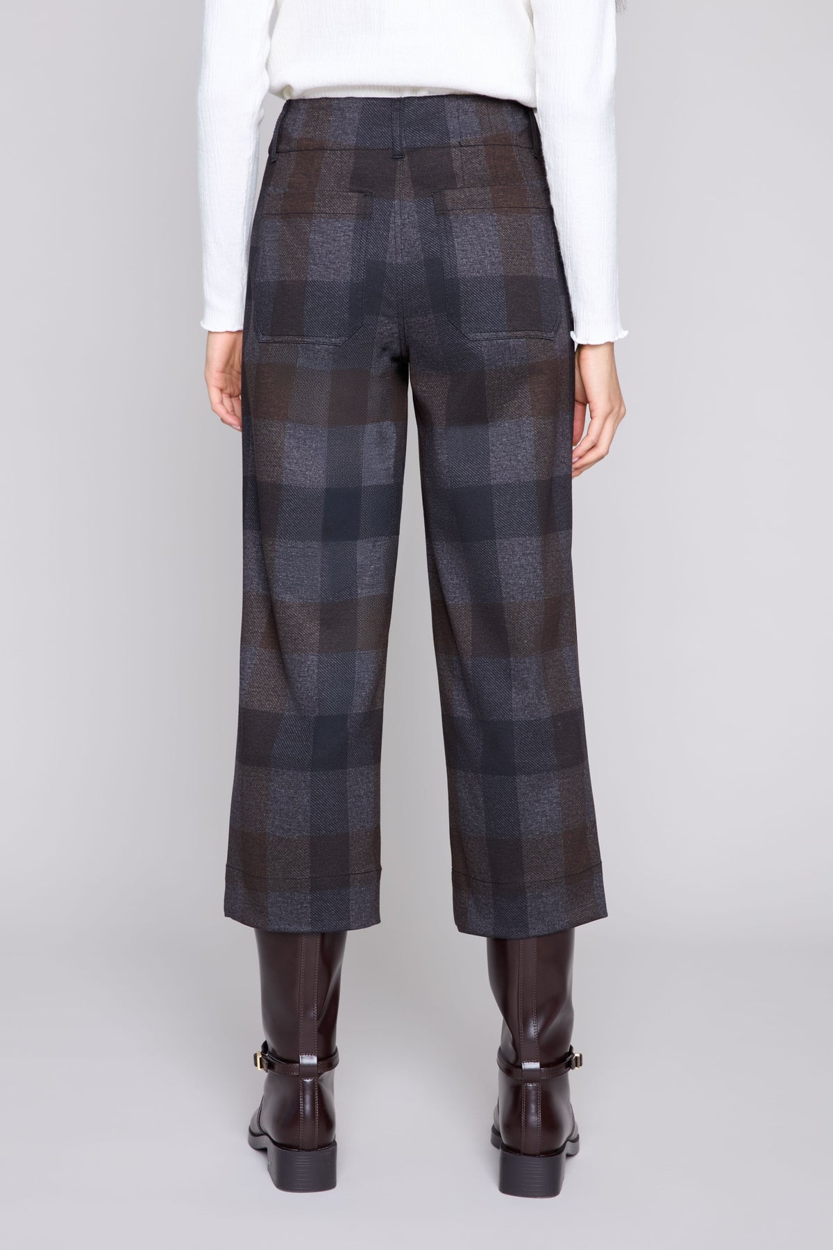 Bold Check Knit Cropped Straight Leg Pant - Carbon Combo