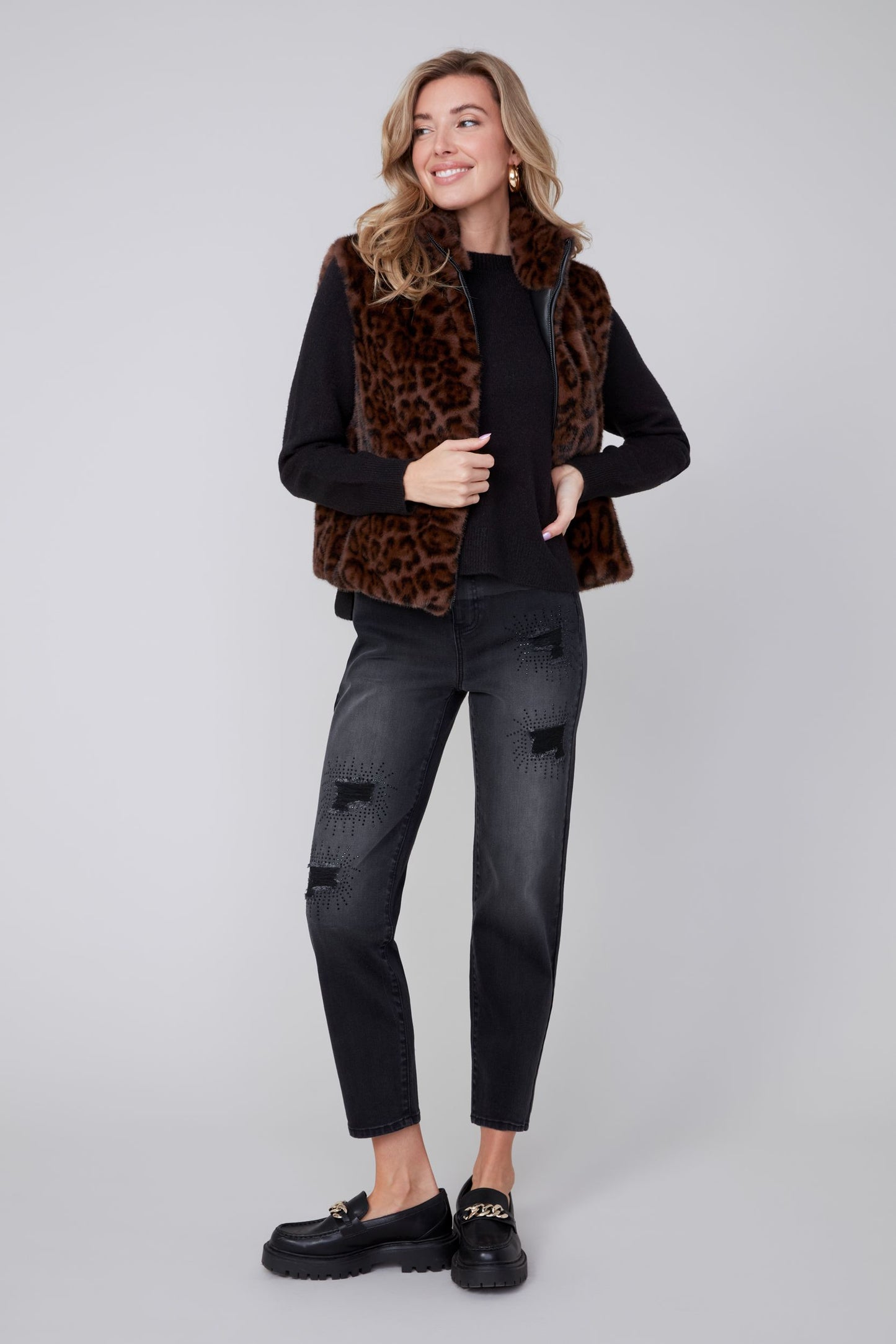 Leopard Vegan Fur Vest - Chestnut