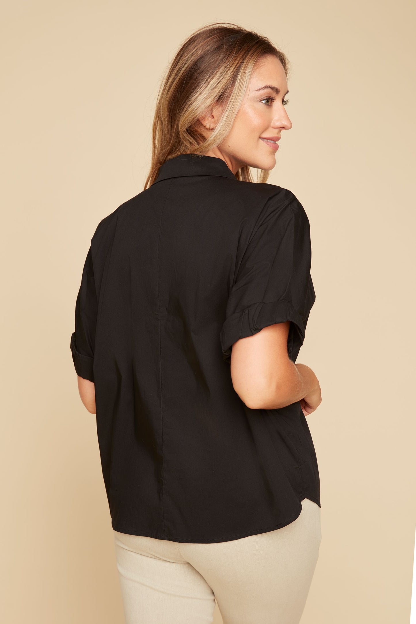 Crisp Classic Hem Sleeve Shirt - Black