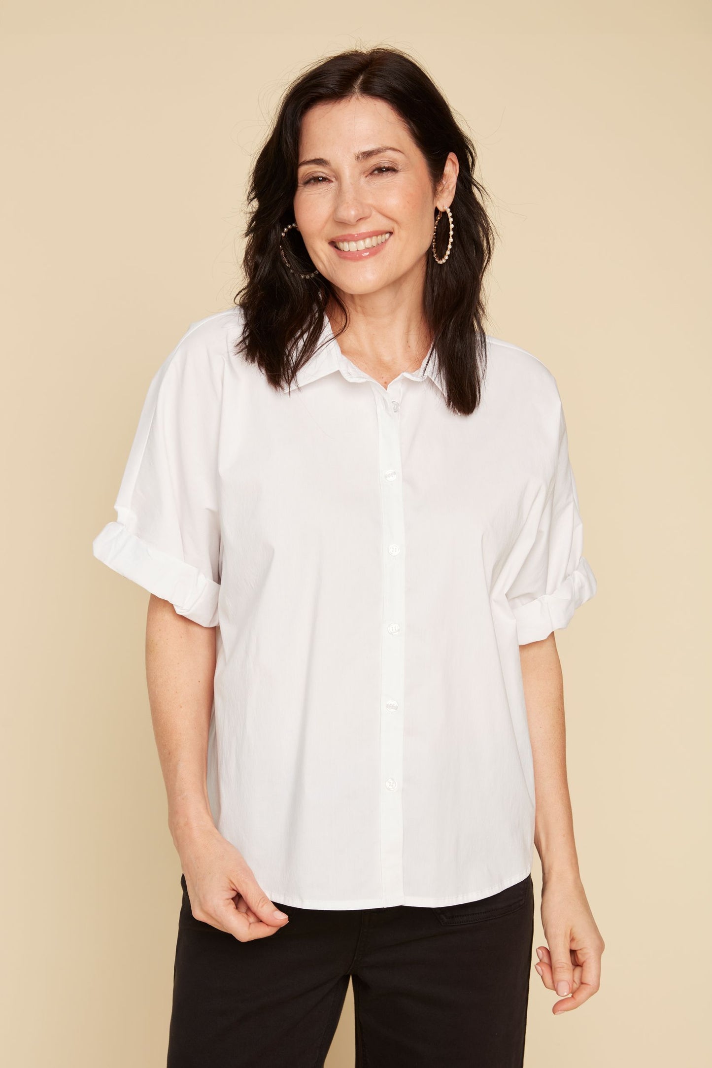 Crisp Classic Hem Sleeve Shirt - White