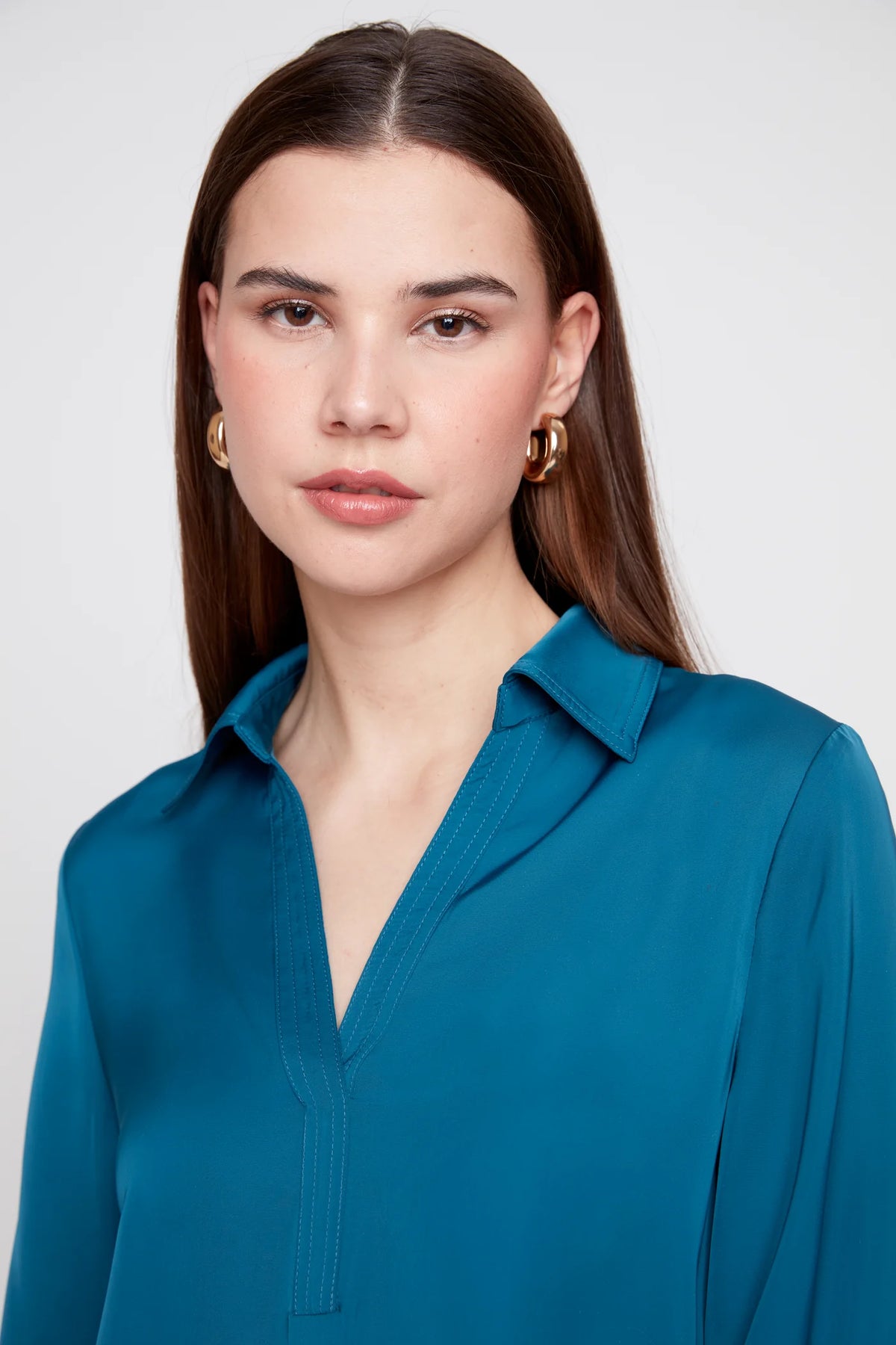 Satin V-Neck Blouse - Deep Sea