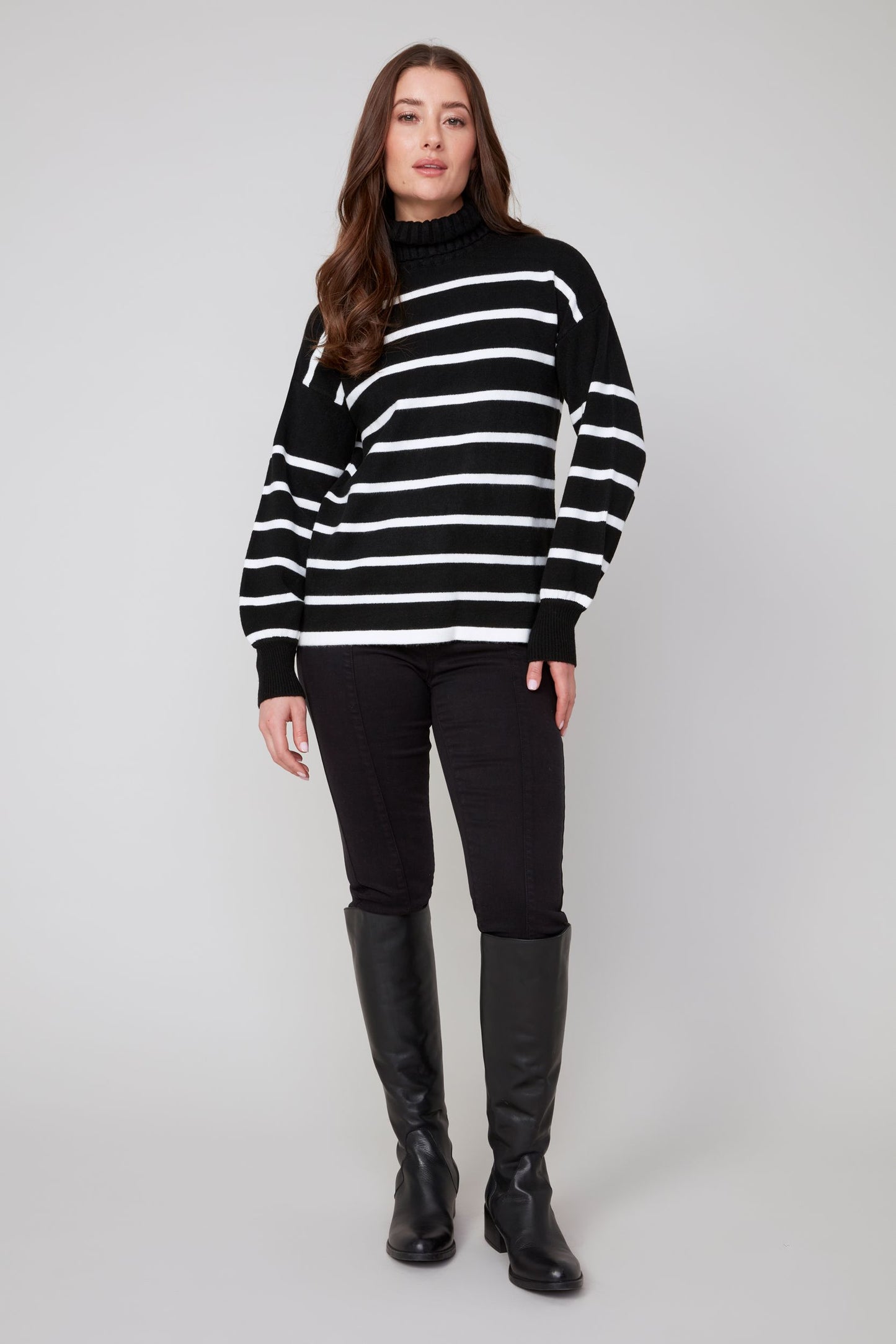 Stripe Knitted Comfy Sweater - Black Combo