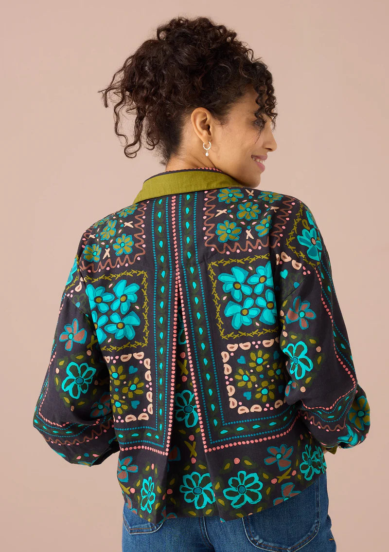 Roxanne Shirt - Black Floral Tile