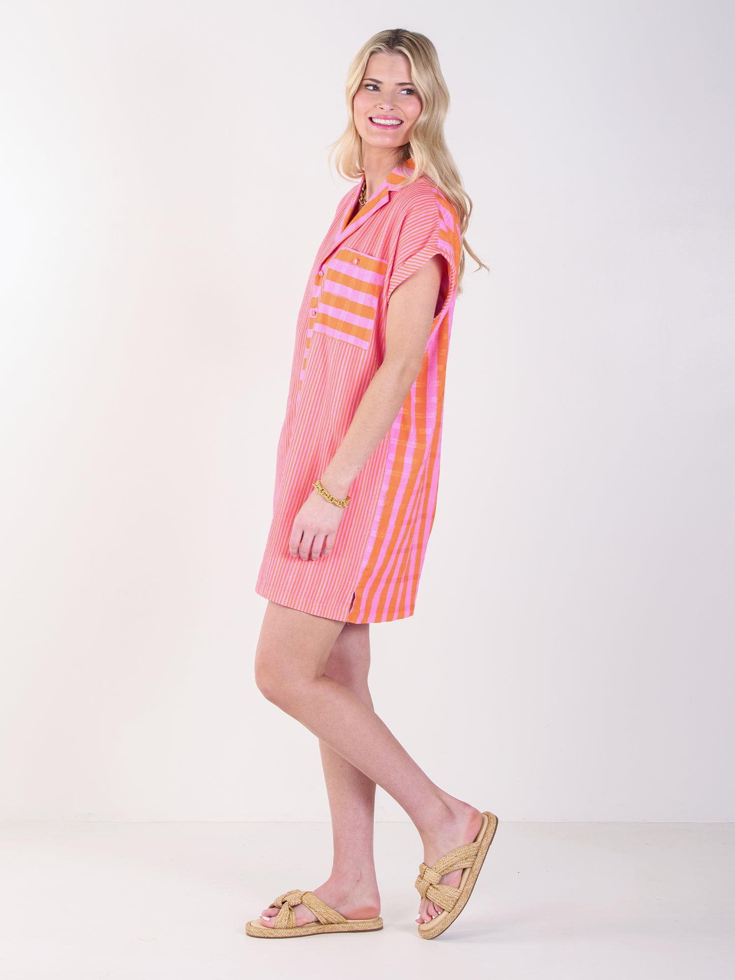 Luna Dress - Coral Pink Stripe