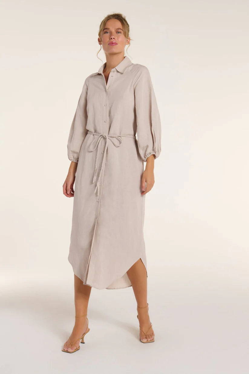 Cecilia Collared Button Front Panel Midi Dress - Silver Gray
